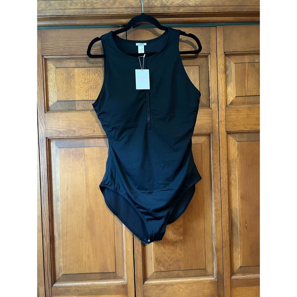 NWT Andie Women's The Malibu One Piece Snap Front LONG TORSO Swimsuit Black XLT - Picture 7 of 11